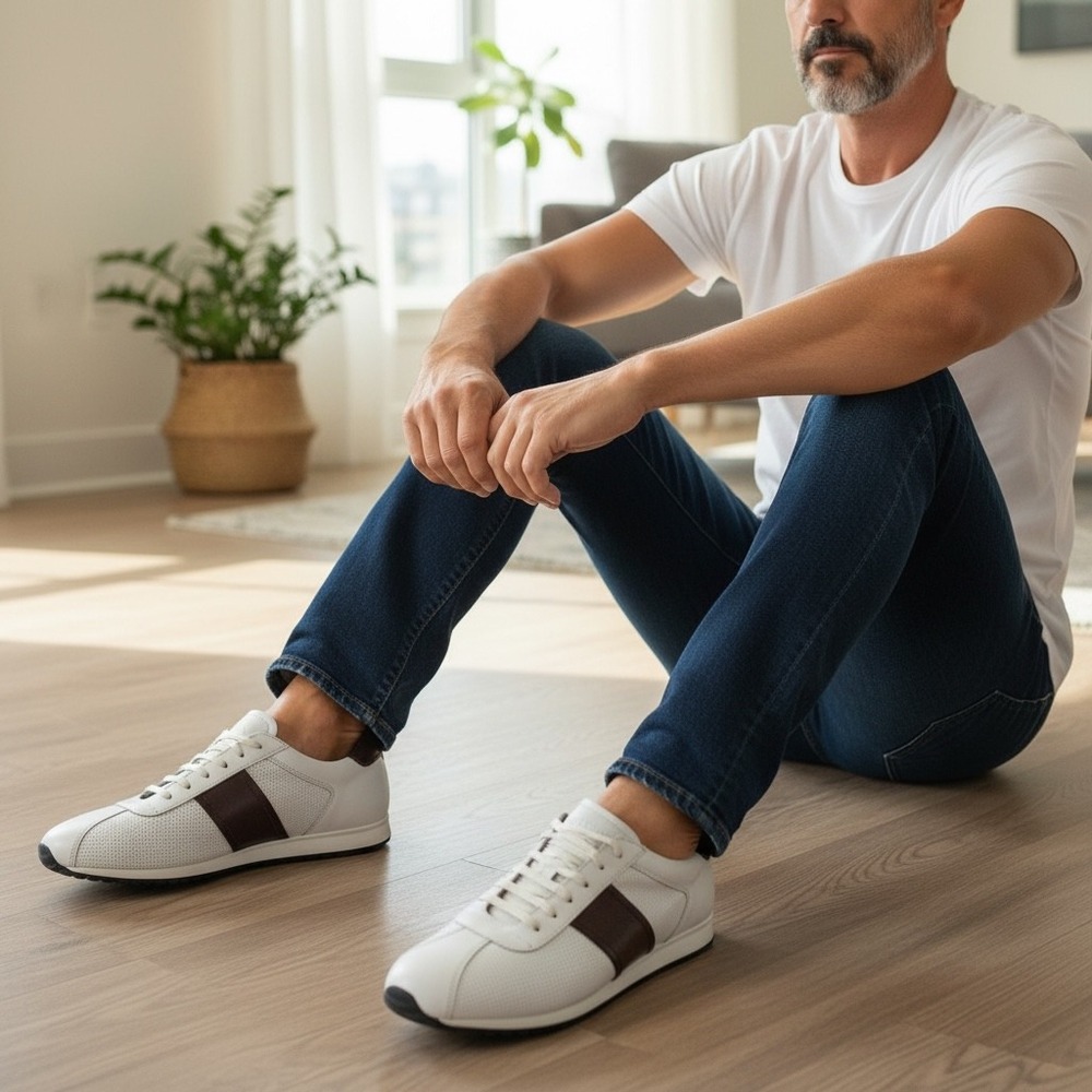 Bruno Magli Evo Mens White Burgundy Leather Perforated Fashion Sneakers 12 M‎